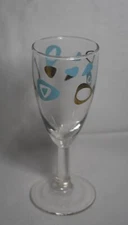 VINTAGE RETRO BARTLETT COLLINS WINE GLASS BLUE & GOLD ART DECO STYLE