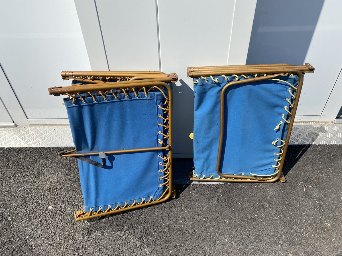 Lot De 2 Chaises Longues Pliantes Lafuma - Vintage Bleu - Élastique à Changer