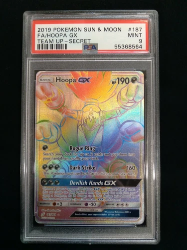 Graded PSA 9 2019 PM Sun & Moon Full Art HOOPA GX #187 Team Up Secret MINT