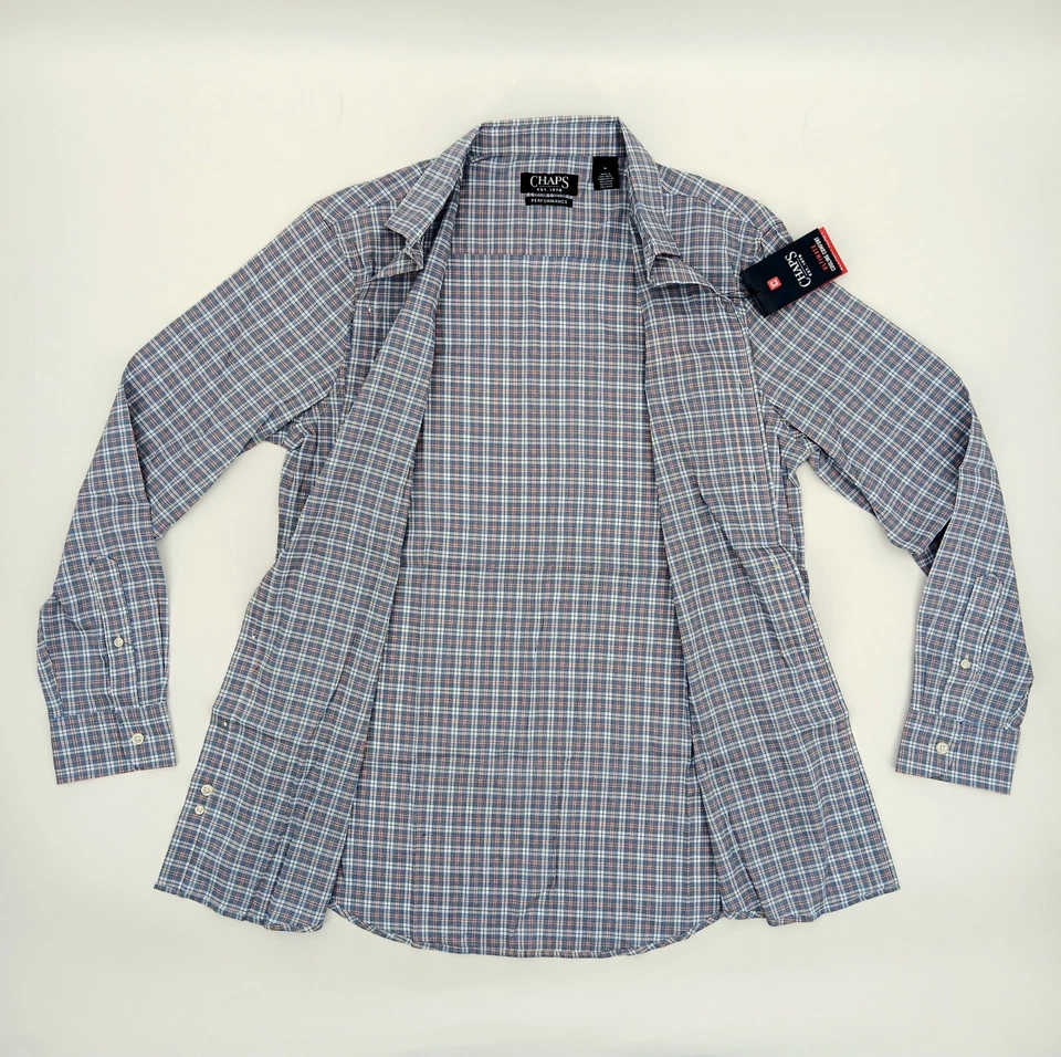 Camisa Chaps Para Hombres Ajuste Clásico Rendimiento Abotonada Azul A Cuadros M Nueva con Etiquetas AA11-7 Foto 4 de 4