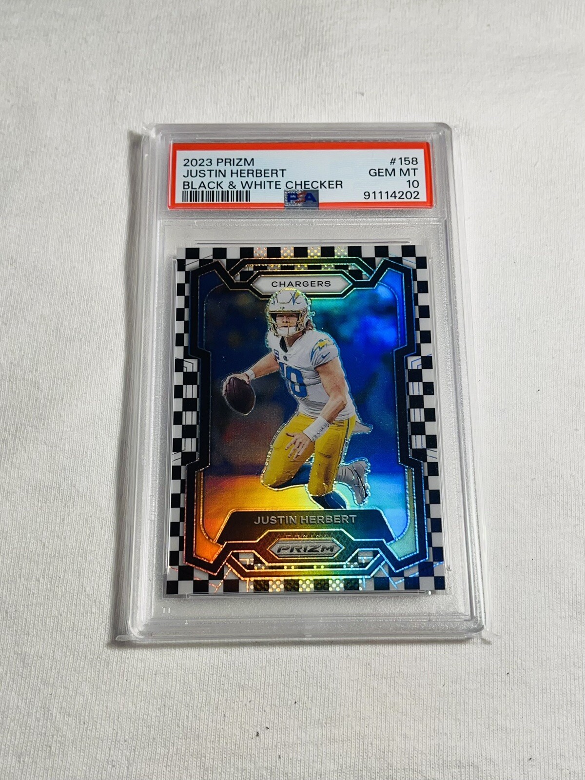 Justin Herbert 2023 Panini Prizm 158 PSA 10 Black & White Checker