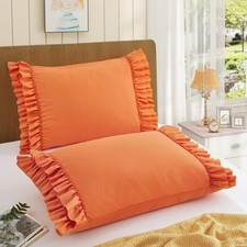 Ruffled Pillow Cases Set of 2, Queen Microfiber Queen - 20 x 30 Inch Orange