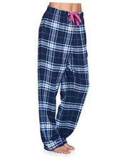 Women's Super Soft Flannel Plaid Pajama Sleep Pants Small Navy White Blue Plaid