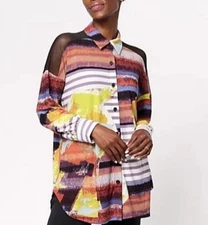 Attitudes by Renee Como Jersey Mesh Shoulder Top Plus Size 3X Printed Tee Shirt