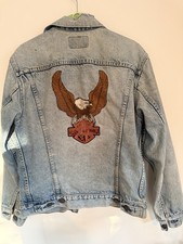 Vintage Levi s Harley Davidson Denim Jacket Embroidered Eagle Biker Trucker USA