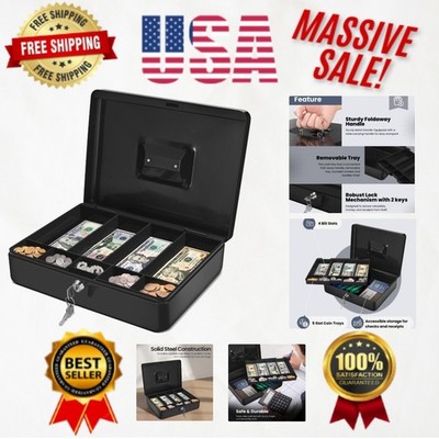 Professional 9-Compartment Cash Box - Locking Black Money Organizer with Handle