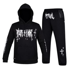 Men's Printed Fleece Hoodie  Sweatpants 2 Pieces Set Men Graphics Sweatsuits