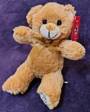 MS Teddy Bear Inc 8"  Tan plush Gold ribbon bow small stuffed animal toy