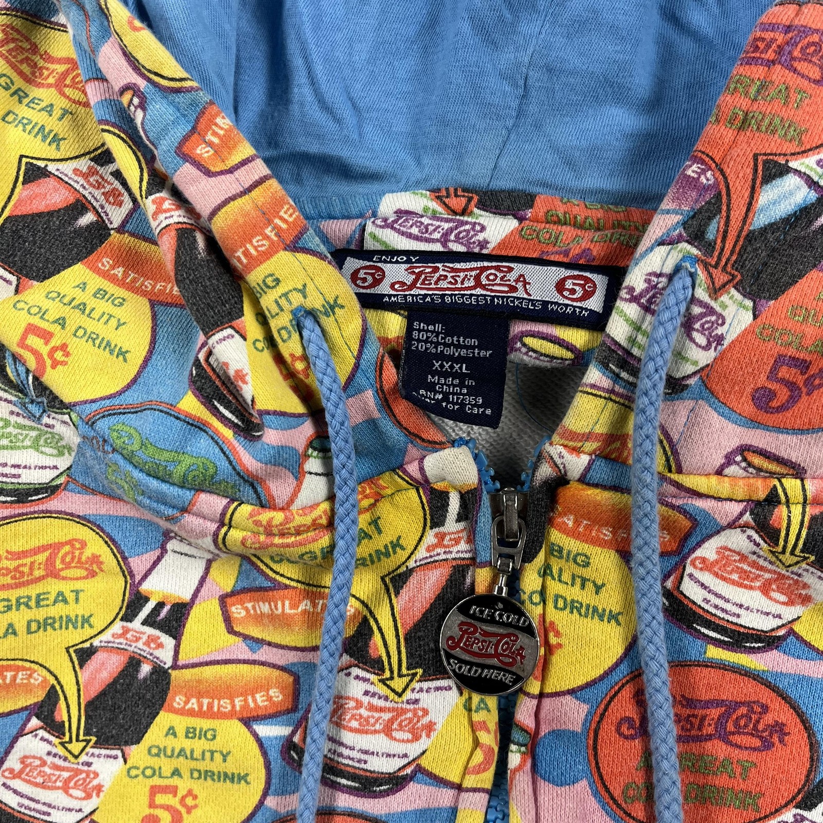 Pepsi-Cola Hoodie Mens 3XL Multicolor Full Zip All Over Retro Graphic Sweatshirt image 3