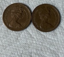 These Are 1971 British 1 Penny Coins Great Britain UK
