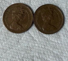 These Are 1971 British 1 Penny Coins Great Britain UK
