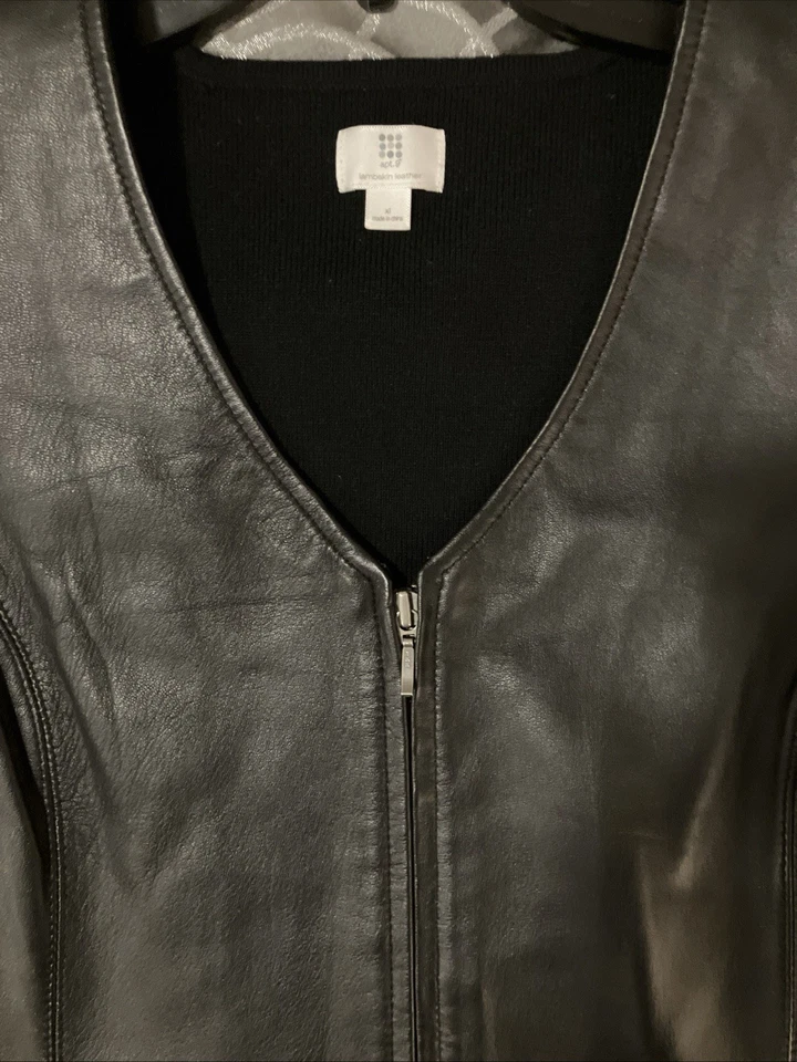 Apt 9 Chaleco Suéter Espalda Cuero Piel de Cordero Genuino Cremallera Negro Talla XL De Colección Foto 2 de 4