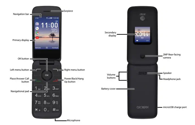 AT&T Alcatel 4052R 2.8" 4GB Memory GSM Smart Flip Phone - Black