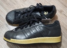 Adidas SUPERSTAR J Black Gold Leather Sneakers Big Boys Sz 5.5/Women's 6.5 Rare