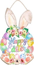 Easter Decoration Wooden Door Wreath for Front Door Sign Cute Bunny Happy Easter