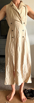 luftig leichtes SheIn Damen Hemdblusenkleid M Midi Beige (fast caramel) ärmellos