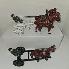 Vintage Cast Iron Horse Drawn Farm Wagons Lot 2 Toy Figures Drivers Set