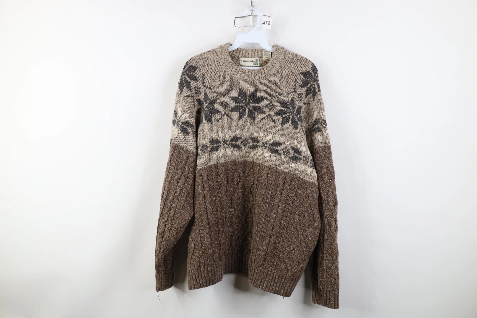 Vtg 90s Streetwear Mens XL Wool Blend Poinsettia Fisherman Cable Knit Sweater
