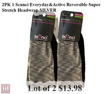 2PK Scunci Everyday Active Reversible Super Stretch Headwrap SILVER 2392-R8P2b 