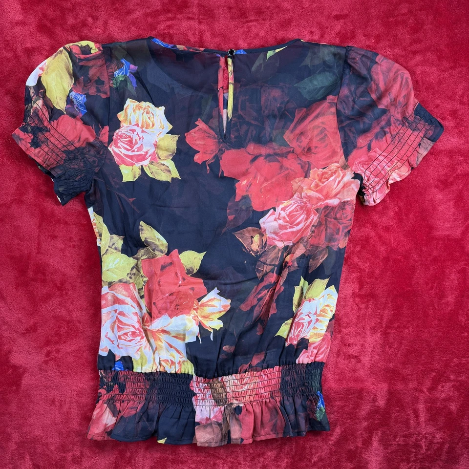 Ted Baker London Blumen Florale Sheer Bluse Größe 3 Rüschen Peplum Kurzarm - Bild 4 von 4