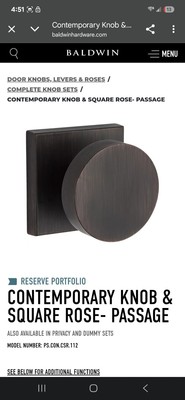 Baldwin Reserve Passage Venitian Bronze Contemporary Knob Set