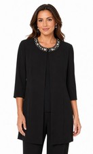 ALEX EVENINGS Black Embellished Beaded Jersey Stretch Long Jacket Top M  8/10