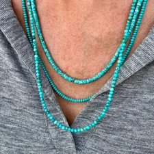 Kingman Turquoise Necklace | Solid 14K Gold | 4mm Heishi Beads Minimalist