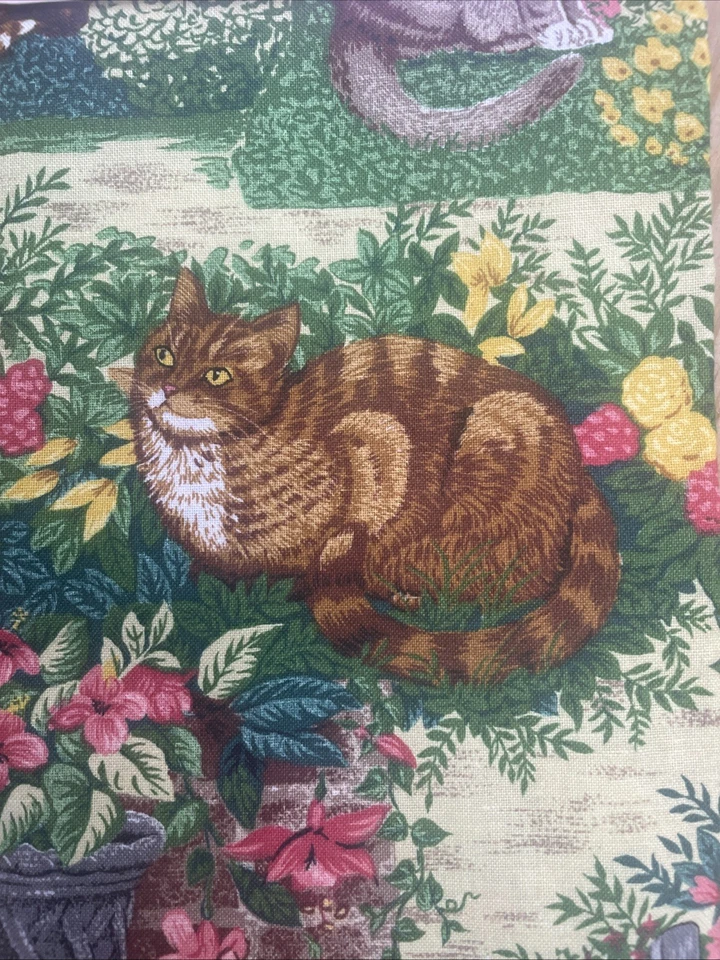 Vintage Concord Fabric Designed by The Kesslers Gorgeous Garden Cats 18” x45” - Image 3 of 4