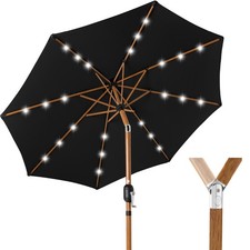 Best Choice Products Woodgrain Pattern Solar LED Lighted Umbrella 10ft