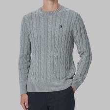 NEW - Polo Ralph Lauren Men's Cable-Knit Crew Cotton Sweater : GRAY : M - XXL