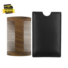 Beard Comb with Leather Case, Fine and Coarse Teeth, Pocket Wooden Beard Comb fo