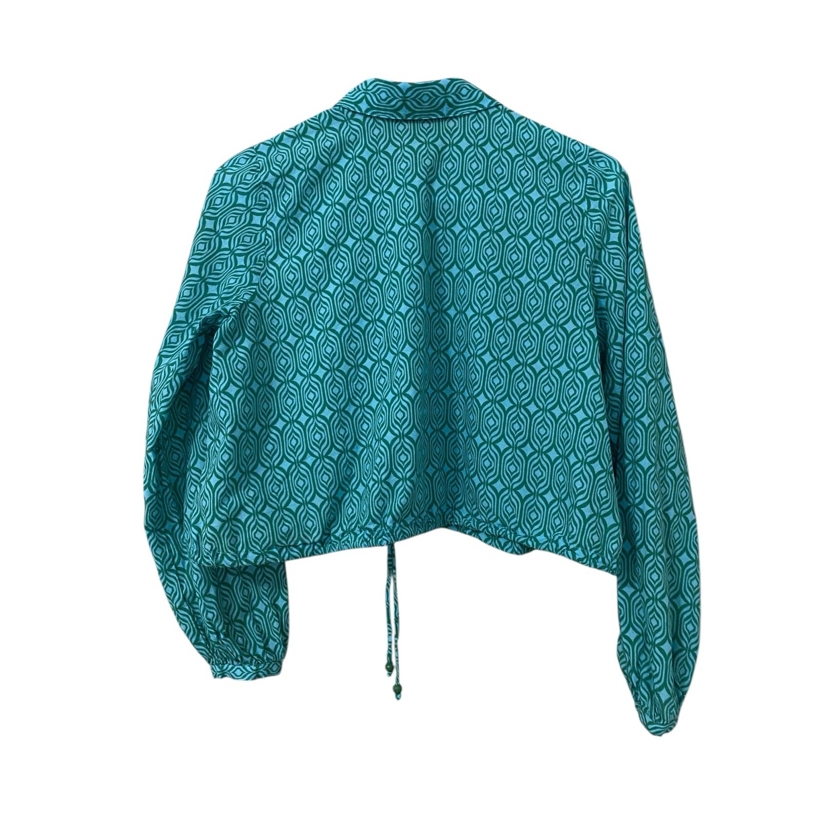 Zara Matching Set Maxi Skirt Crop Blouse XS Blue Green Print Dress 100percent Cotton image 8