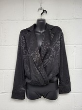 Loavies Black Floral Print Low Cut Shirt Style Bodysuit.Size XS BNWT.PAC207371