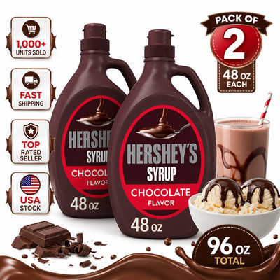 HERSHEY'S Chocolate Flavored Syrup 48 oz Squeeze Bottle Pack of 2 - 96 oz