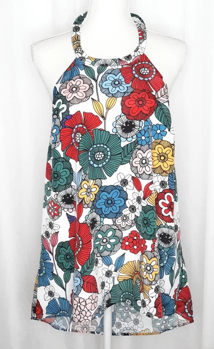 ModCloth Retro Floral Print Tie Back Lined Halter Top Size L New Without Tags