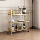 Gold Bar Cart Wine Rack Drinks Trolley Coffee Tea Kitchen Serving Shelves Metal