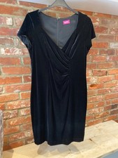 Ladies "together" Black Faux Velvet Knee Length Dress - Size UK18