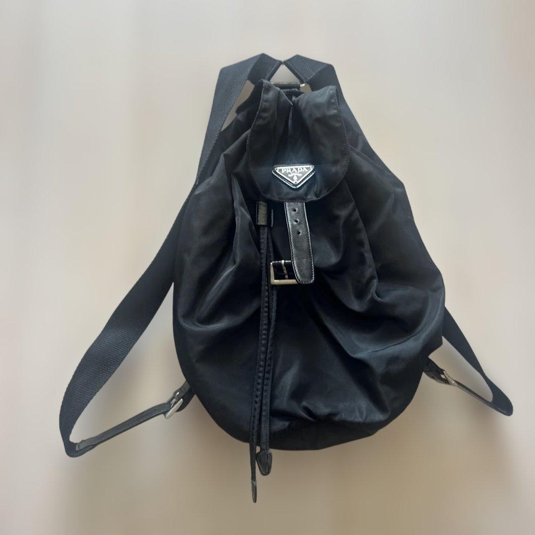 Prada Nylon Drawstring Backpack Black Logo Bag Au… - image 1