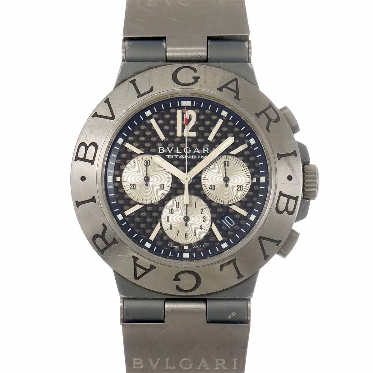 BVLGARI Diagono TI44TACH Titanium Date Carbon Automatic Black Dial 90301898