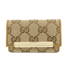 GUCCI GG Canvas Leather 6 Ring Key Case Beige Brown 127048 Authentic Used F/S