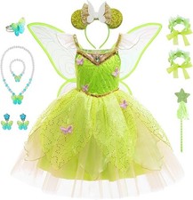 Fairy Costume Dress for Girls - Green Tutu with Headband and Wings, 7-8 Years