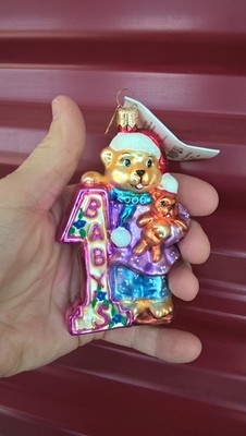 Christopher Radko Christmas Ornament Baby First Celebration 5'' Teddy Bear 2000