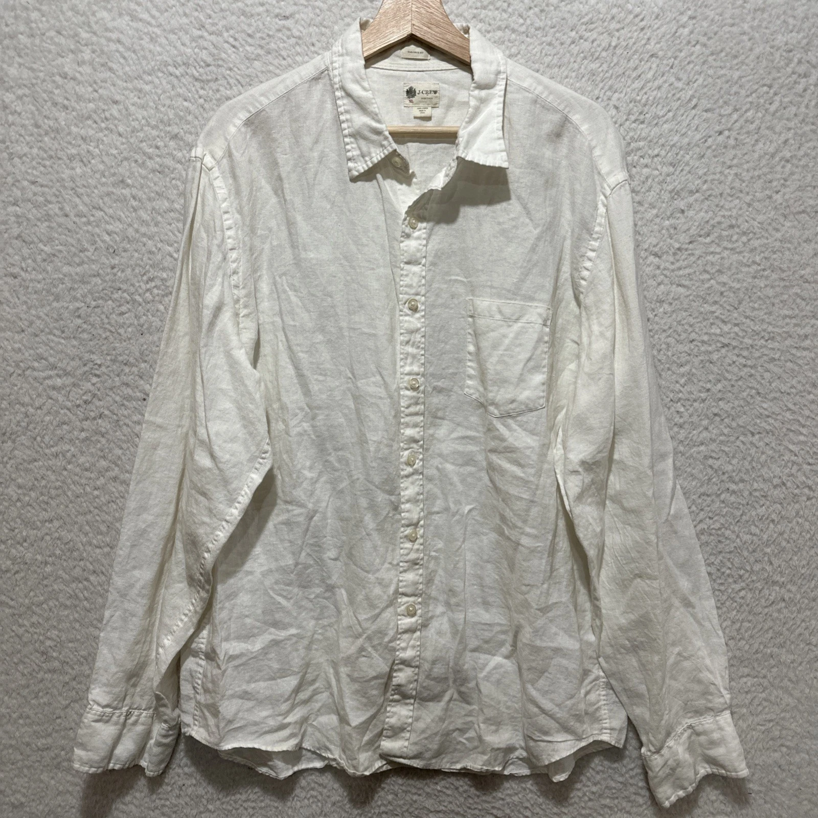 J. Crew Shirtings Men's Long Sleeve Shirt Size XL White Tailored Fit Button Down