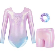 Gogokids Girls Gymnastics Leotards Long Sleeve Sparkly Rhinestone Dance Biket...