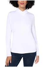 Attitudes by Renee Women's Crossover Mock Neck Top White