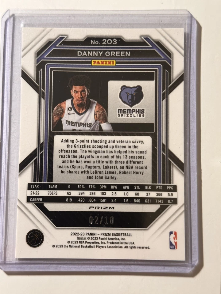2022-23 Panini Prizm Danny Green #203 Gold Wave 2/10 - Image 2 of 2