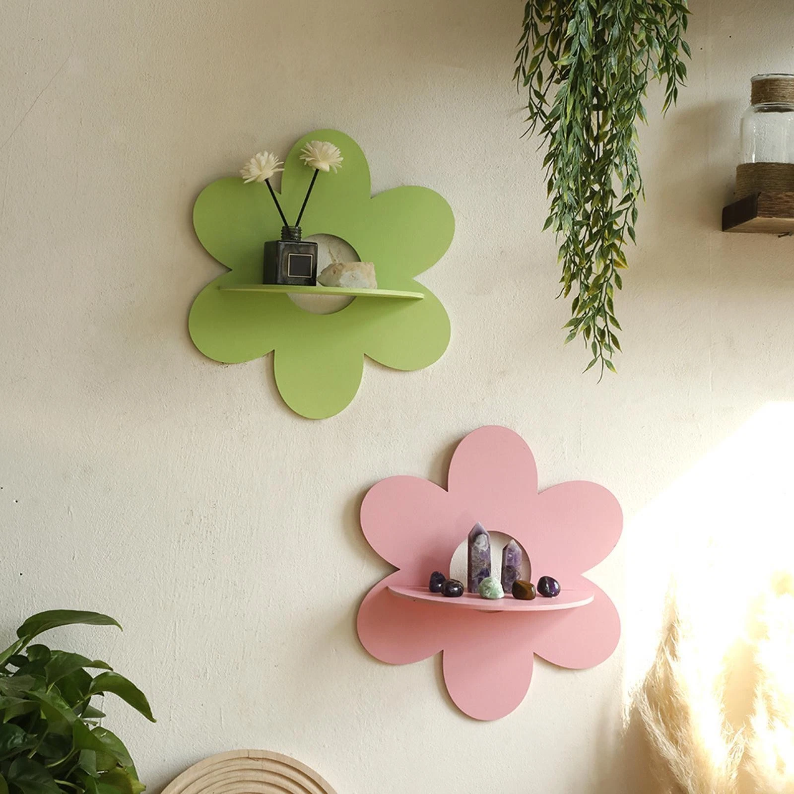 Flower Shape Wall Storage Holder Wooden Wall Art for Room Decor Bedroom Home