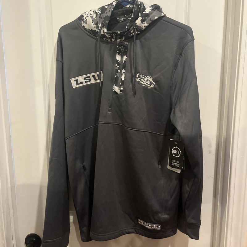 LSU Tigers Gray Pullover Hoodie Black White Digital Camo Hooded Sweatshirt L