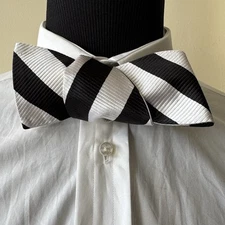 THE TIE BAR 100% Silk Striped Bow Tie 2.5" Black & White Handmade Self-Tie