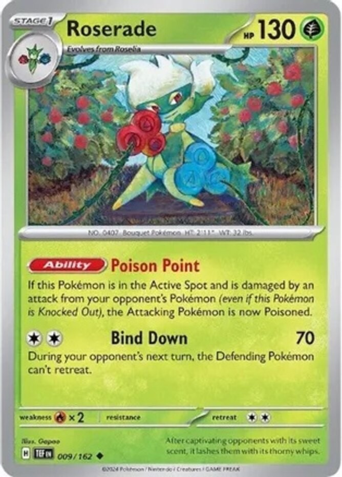 Roserade - 009/162 - Uncommon - Reverse Holo - Lightly Played